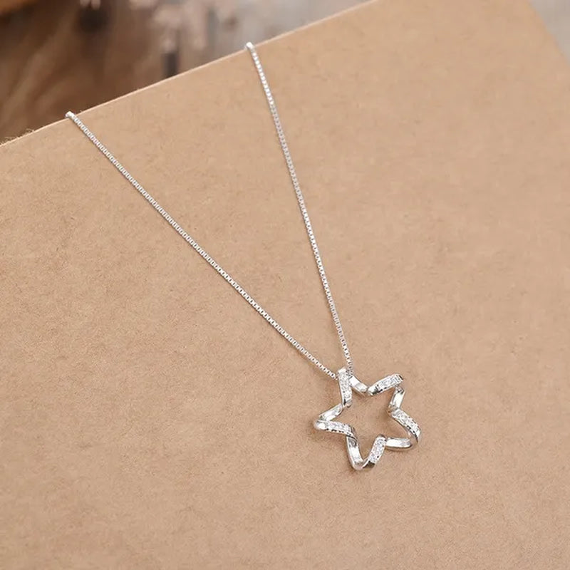 Luxury S925 Sterling Silver Full Diamond Key Star Antlers Pearl Heart Shaped Pendant Necklace Women Fashion Silver Jewelry Lady Personality Pendant Gift for Girl