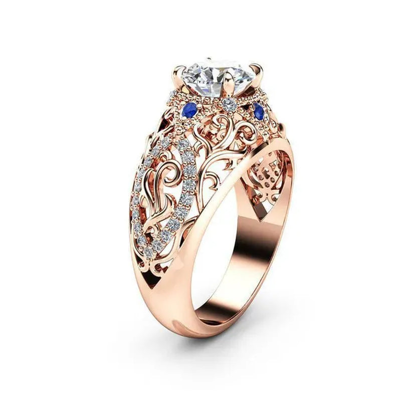 Luxury Solitaire Ring with Hollow Flower Design Shiny Cubic Zirconia Jewelry Women'S Cocktail Ring (Size: 5-11)
