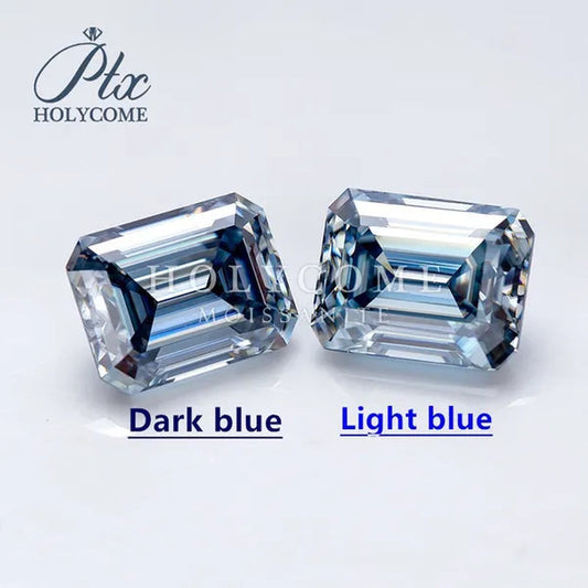 HOLYCOME Best Loose Gemstones Moissanite Diamond Excellent Crushed Ice Cushion Asscher Cut Dark Vivid Blue Color Stone for Jewelry Diamond Ring