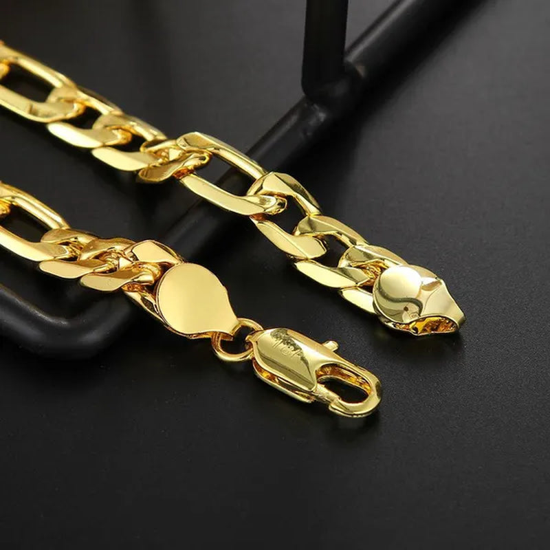 925 Sterling Silver Gold Italian 8mm Solid Diamond-Cut Figaro Link Chain Bracelet for Men Jewelry