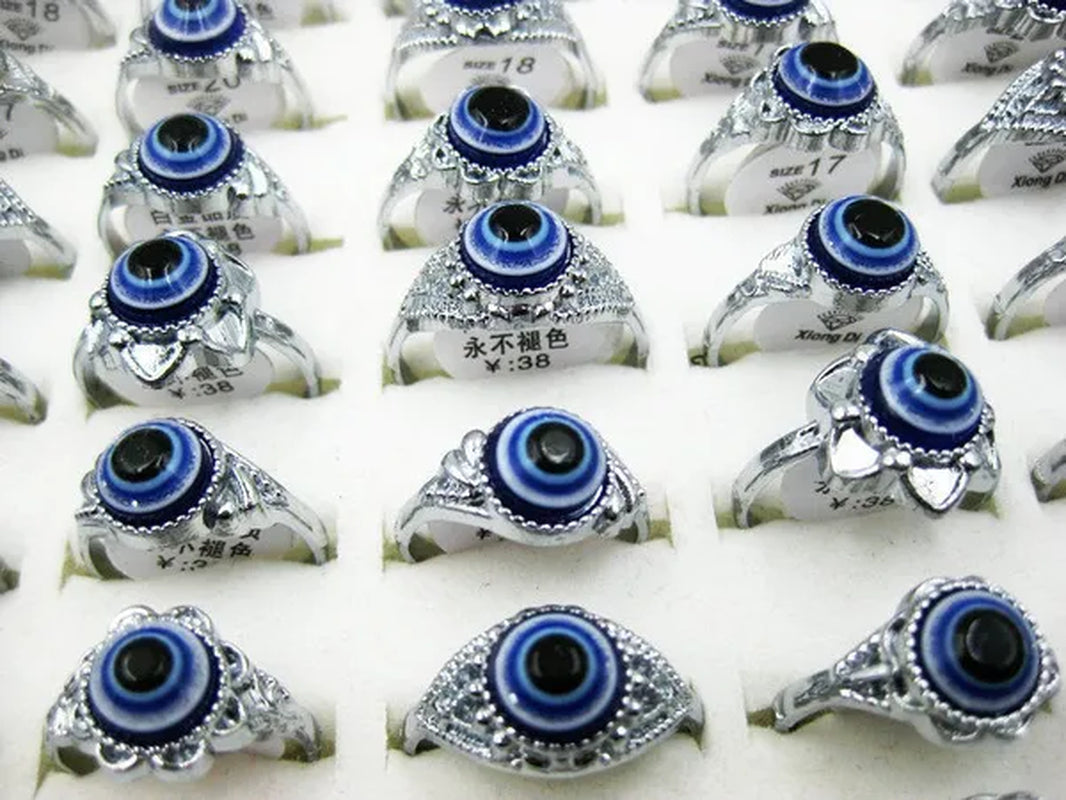 30Pcs Wholesale Jewelry Lots Evil Eye Man'S Silver Fashion Rings