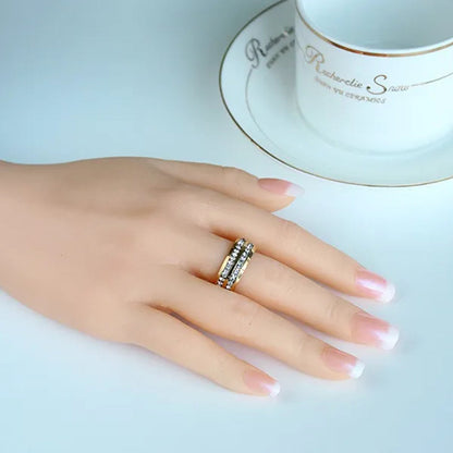 Fashion Exquisite Women Men 8mm Stainless Steel Unique Double Row Crystal Diamond Ring Wedding Band Jewelry Gifts(Size 5-13)