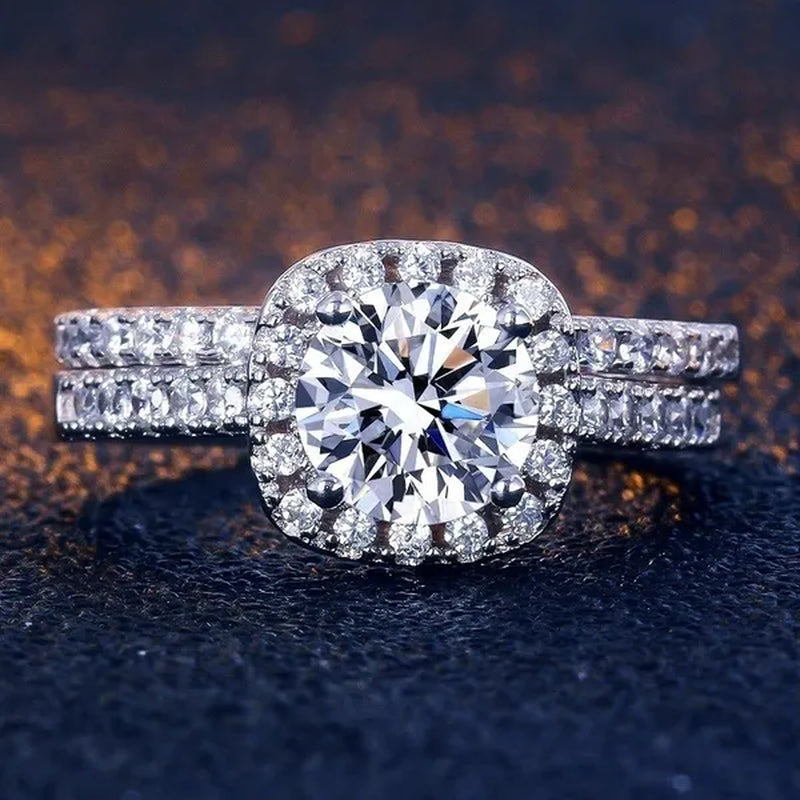 Exquisite 925 Sterling Silver Natural Gemstone White Sapphire Diamond Rings Set Women Wedding Engagement Fine Jewelry