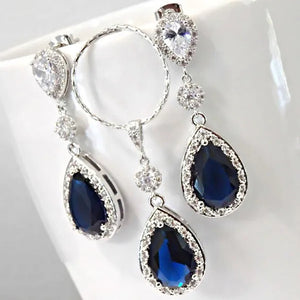 3psc exquisite 925 Sterling Silver Diamond Pendant diamond necklace romantic Engagement Wedding Bridal Set Earrings