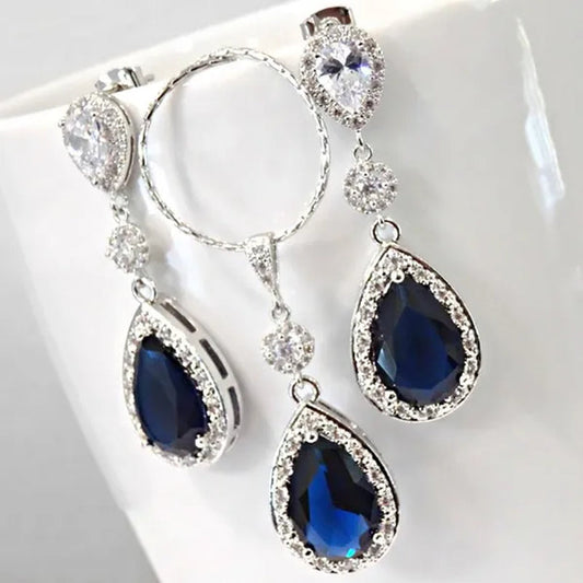 3psc exquisite 925 Sterling Silver Diamond Pendant diamond necklace romantic Engagement Wedding Bridal Set Earrings
