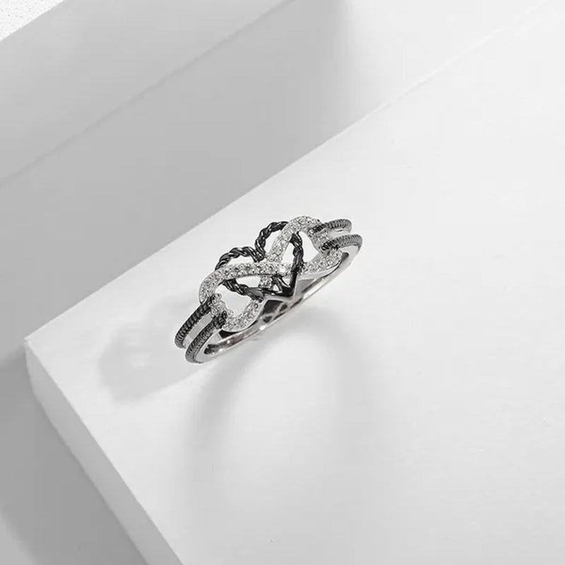 Delysia KingHigh-quality exquisite two-color rose gold/black filled ring female natural ring bride princess wedding engagement heart ring