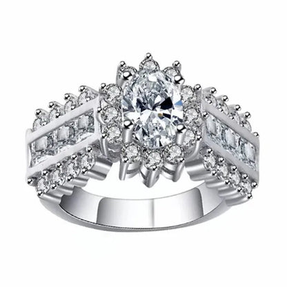 HOT Brand  Fashion Oval Cut Blue Sapphire&Red Ruby Wedding Ring 18k White Gold Jewlry for Women