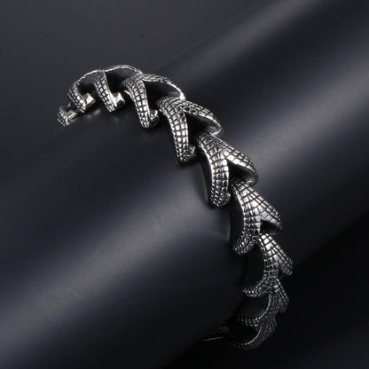 Stainless Steel Link of Dragon Scale Bangle Bracelet for Men Punk Rock Vintage Silver Bracelet