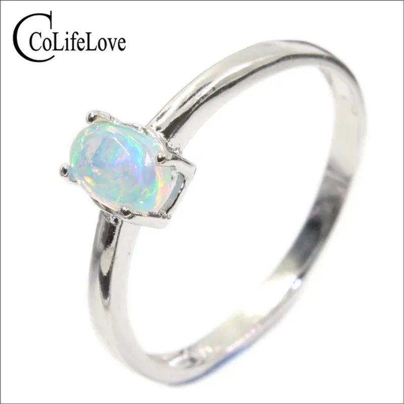 100% Natural Opal Ring for Engagement 4 Mm * 6 Mm Brilliant Opal Silver Ring Real 925 Sterling Silver Opal Ring Romantic Gift