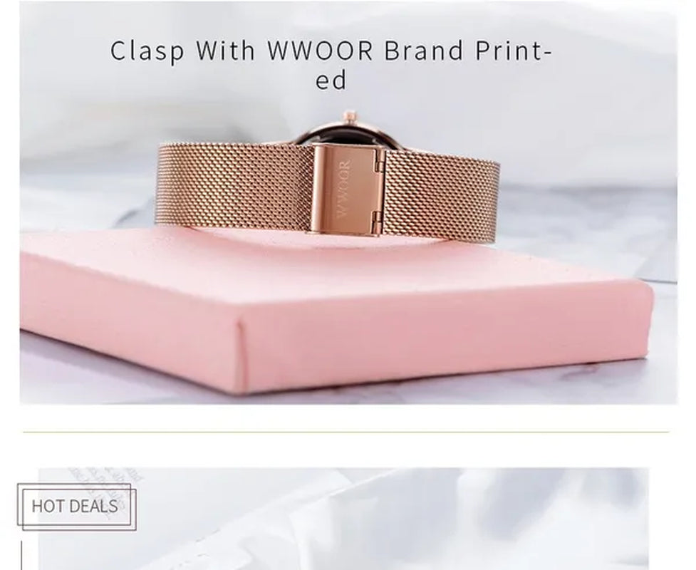 WWOOR Luxury Crystal Ladies Bracelet Watches Top Brand Fashion Women Quartz Watch For Women Rose Gold Mesh Band Wrist Watch Montre Femme