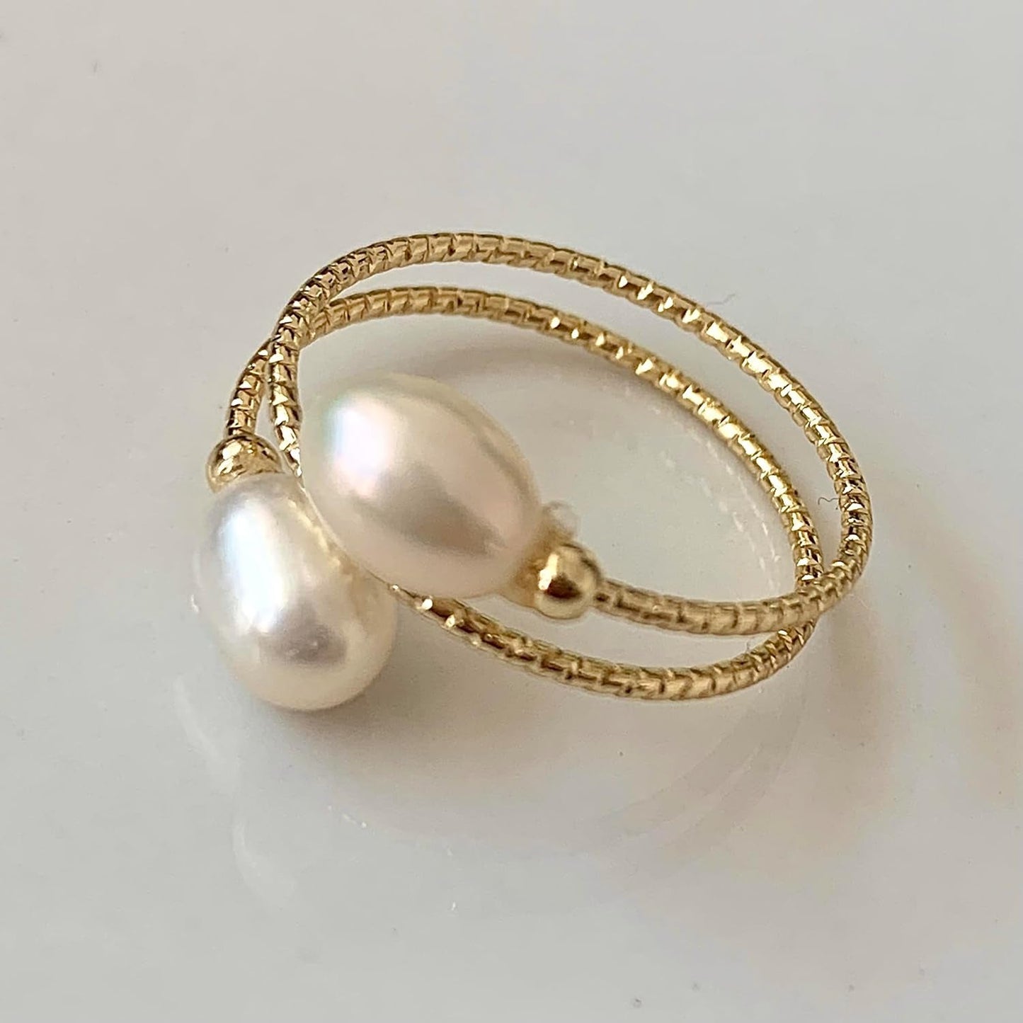 Handcrafted Natural Freshwater Baroque Pearl Ring,Winding Design,Opening Adjustable,14K Gold Plated Material,Helix