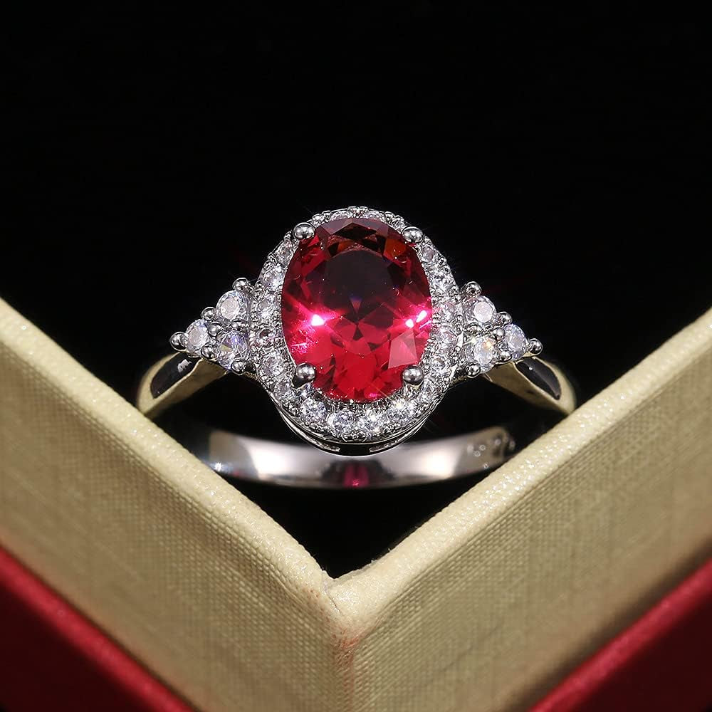 S925 Sterling Silver Classic Crystal Gem Engagement Ring with Sparkling CZ Diamond Ring Temperament Female Ruby Ring Luxury Jewelry Birthday Gift (6)