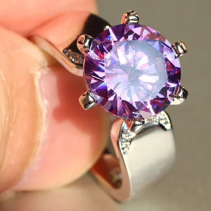 Luxury  Silver Natural Gemstones White Sapphire Birthstone Bride Wedding Engagement Multilayer Crown Ring Size 6 7 8 9 10