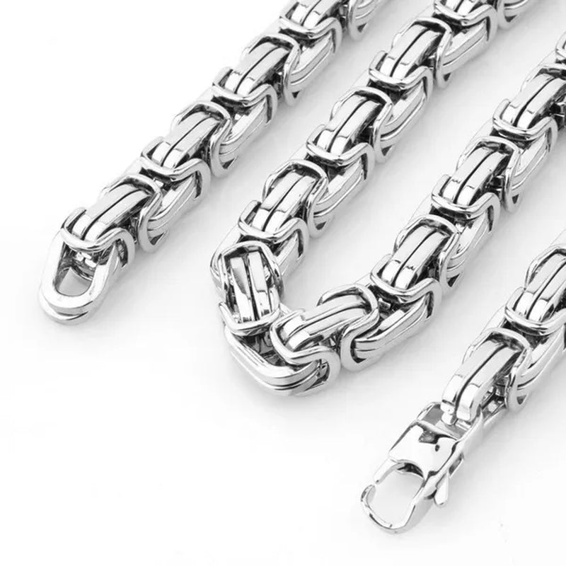 7-40" 12/15Mm Mens Womens Silver/Gold Stainless Steel Necklaces Byzantine Chain Curb Cuban Bracelet Necklace