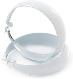 Wide Large White Enamel Hoop Earrings - 55Mm Diameter