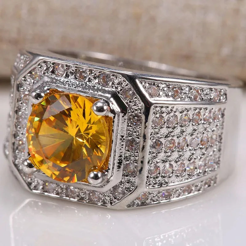 925 Sterling Silver Natural 2.8CT Yellow Topaz Ring Women Men Wedding Engagement