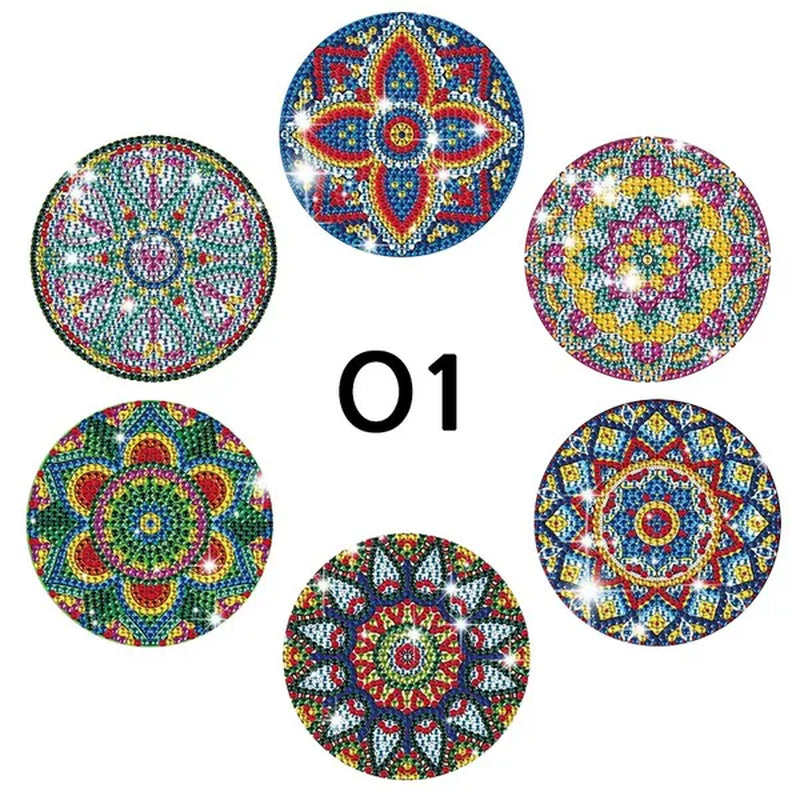 6Pcs/Set DIY Diamond Painting Coasters Kit Diamond Art Coasters Gemstone Cupmat for Beginners Adults & Kids Art Craft Supplies