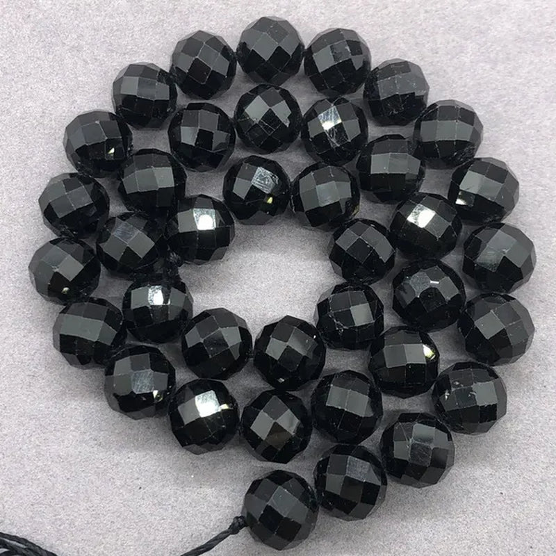 Black Tourmaline Beads 6-10mm Faceted Natural Stone Cut Gem Geometry DIY
