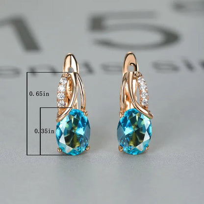 Exquisite 18K Gold Filled Oval Cut Aquamarine Clip on Earrings Woman Huggie Stud Christmas Birthday Gift Diamond Jewelry Bridal Lady Earrings