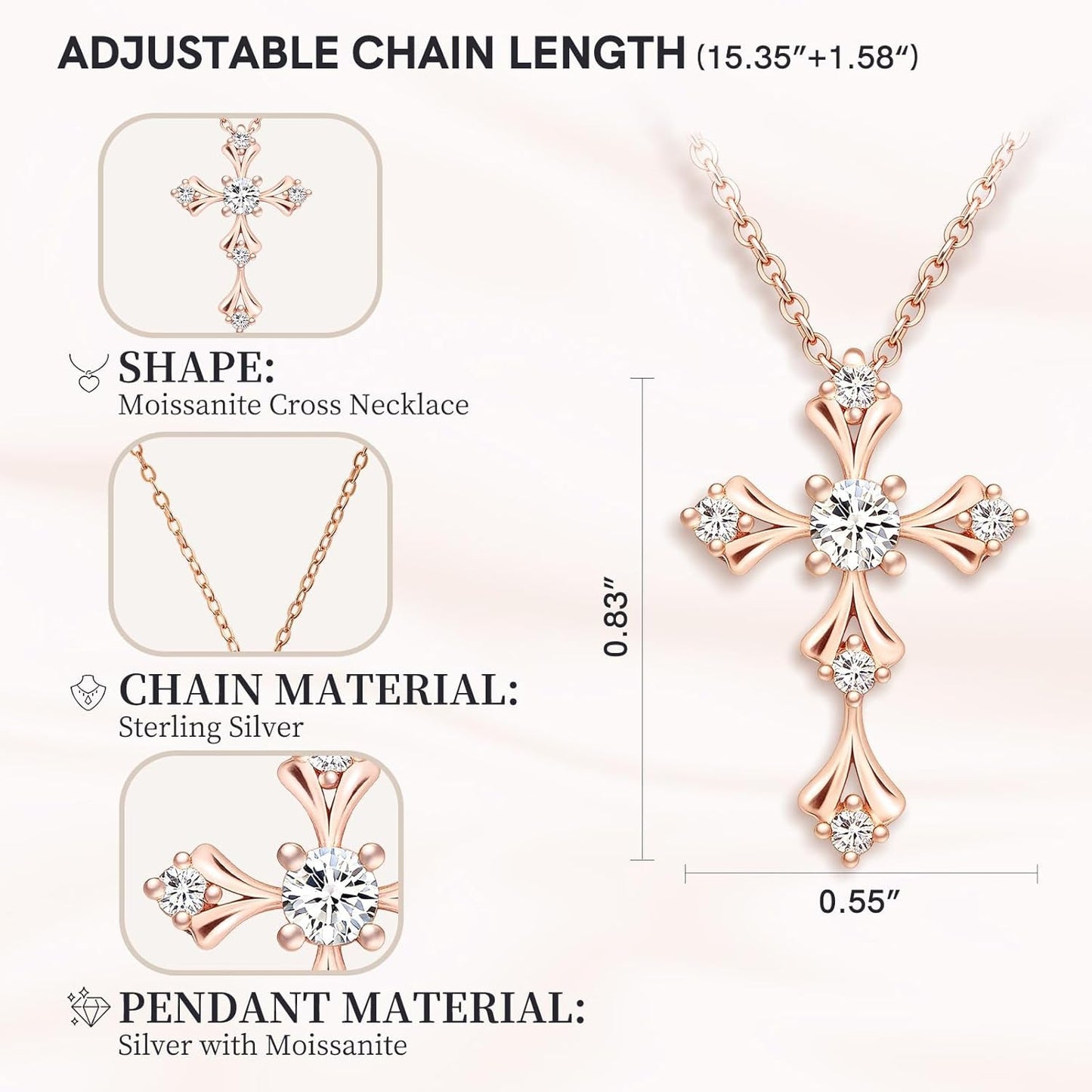 Moissanite Cross Necklace for Women, 925 Sterling Silver 14Kgold Plated Necklaces with Sparkling Moissanite Pendant, Faith Women'S Jewelry, Trendy Gift for Women Mom Friend