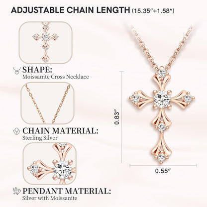 Moissanite Cross Necklace for Women, 925 Sterling Silver 14Kgold Plated Necklaces with Sparkling Moissanite Pendant, Faith Women'S Jewelry, Trendy Gift for Women Mom Friend