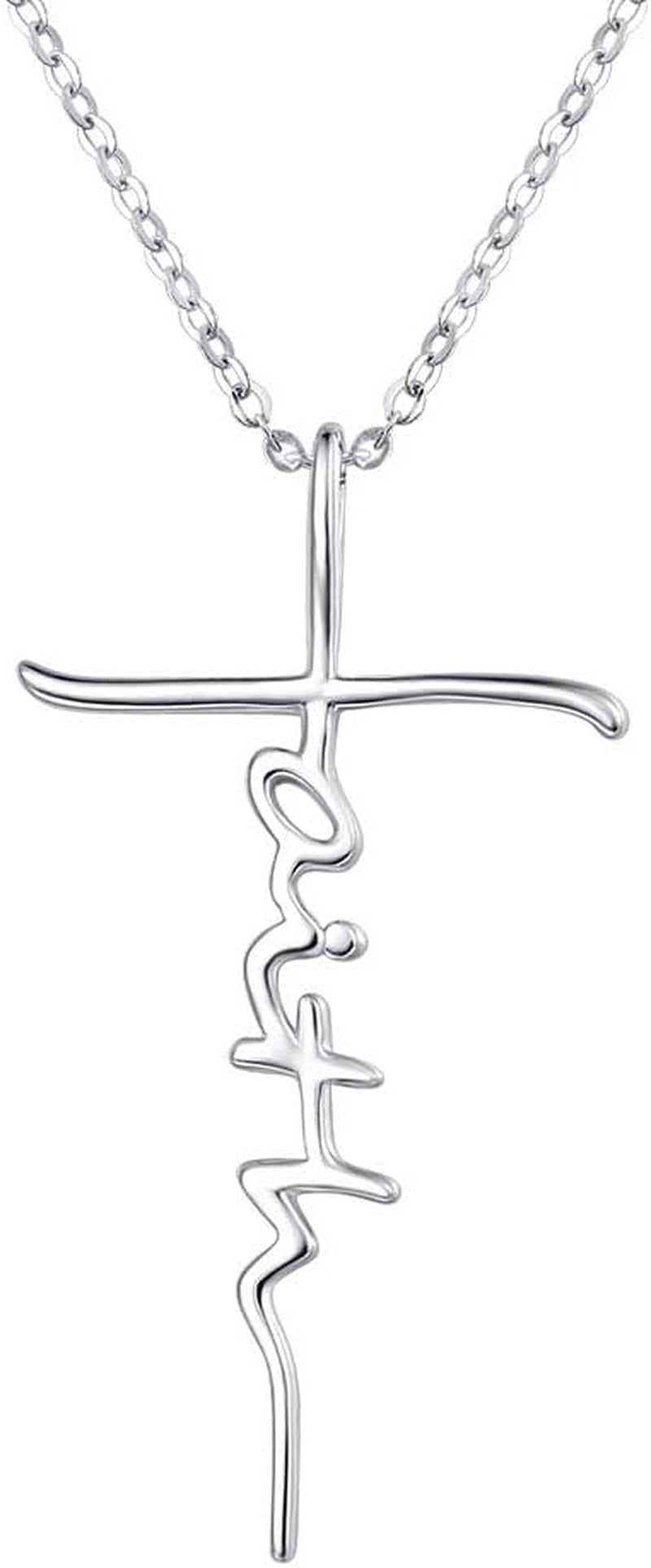 Faith Cross Necklace for Women 925 Sterling Silver Pendant Necklace with Birthstone Initial Christian Religious Confirmation Baptism Gifts