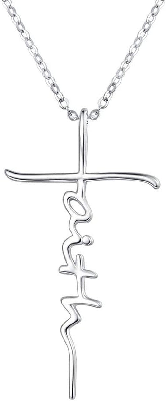 Faith Cross Necklace for Women 925 Sterling Silver Pendant Necklace with Birthstone Initial Christian Religious Confirmation Baptism Gifts