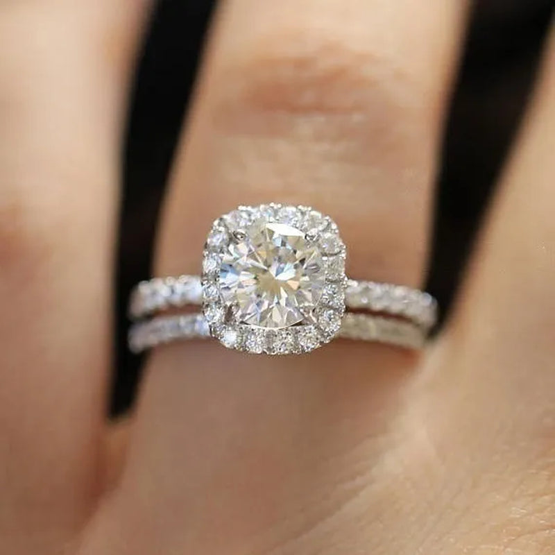 Exquisite 925 Sterling Silver Natural Gemstone White Sapphire Diamond Rings Set Women Wedding Engagement Fine Jewelry