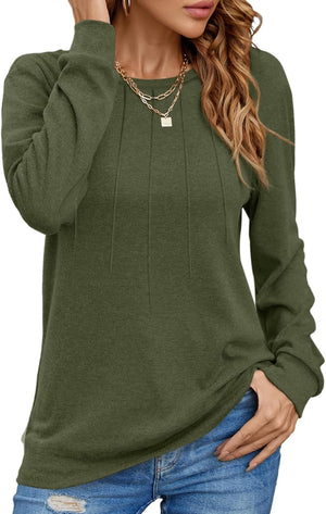 Women Long Sleeve Shirts Casual Tops Dressy Blouses Fashion Pleated Tunic