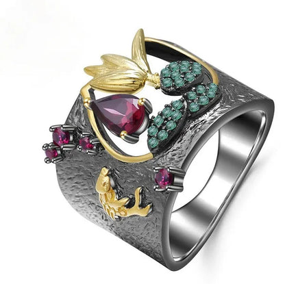 Latest Beautiful Flowers Luxury Vintage Fashion Jewelry Two-Tone Zircon Ruby Cutout Ring Bridal Engagement Wedding Party Anniversary Ring Christmas Mother'S Day Gift Jewelry Size US5-11