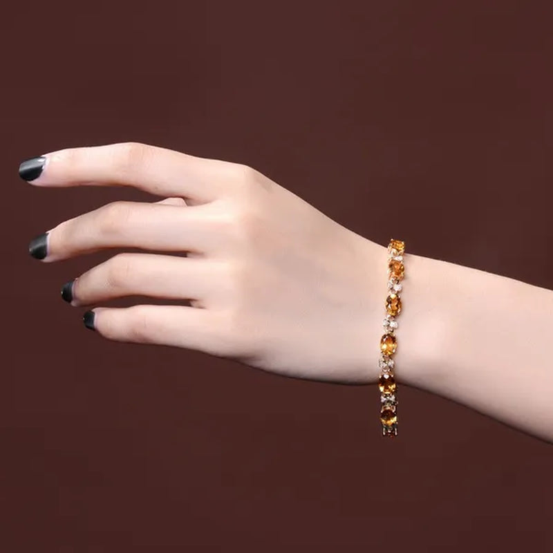 Simple Copper Plated 18k Golden  Citrine Water Drop Pendant Necklace Oval Claw Set Ear Hook Earrings Open-End Ring Flower Petal Inlaid Zircon Bracelets Jewelry Set for Elegant Women