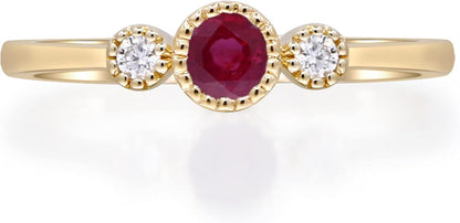 10K Yellow Gold Mozambique Genuine Ruby Ring with Diamonds for Women | Ethically, Authentically & Organically Sourced (Round) Shaped Ruby Hand-Crafted Jewelry for Her | Ruby Ring for Women