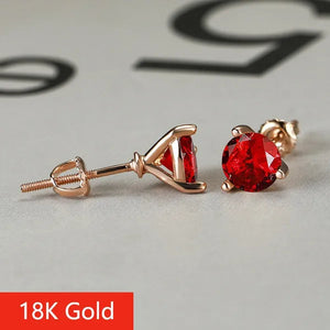 Exquisite Fashion Women Love Princess 925 Silver round Cut Ruby Garnet Three Prong Stud Earrings for Women Bridal Wedding Jewelry Gifts