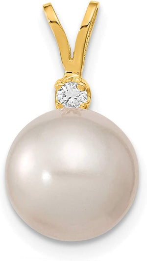 14K Gold 9-10Mm round White South Sea Cultured Pearl Diamond Pendant
