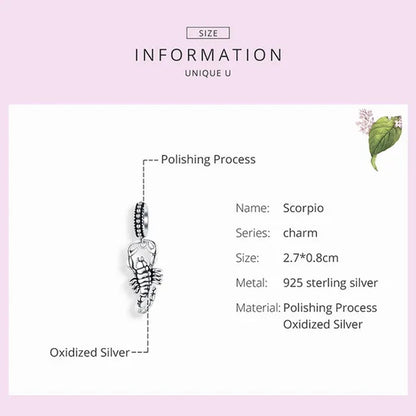 Scorpio 925 Sterling Silver Exquisite Pendant Charm Beads Fit Bracelet Necklace Jewelry Making Charm Diy