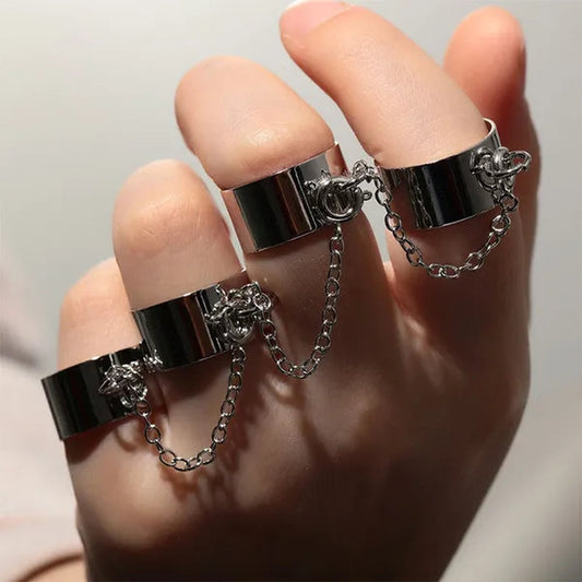 New Punk Hip-Hop Multi-Layer Ring for Women Men Hand Finger Chain Adjustable Rings Party Jewelry