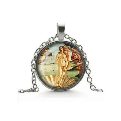 Art Necklace, the Birth of Venus by Boticelli, Glass Cameo Cabochon Art Lover Gift, Art Jewelry, Handmade Necklace