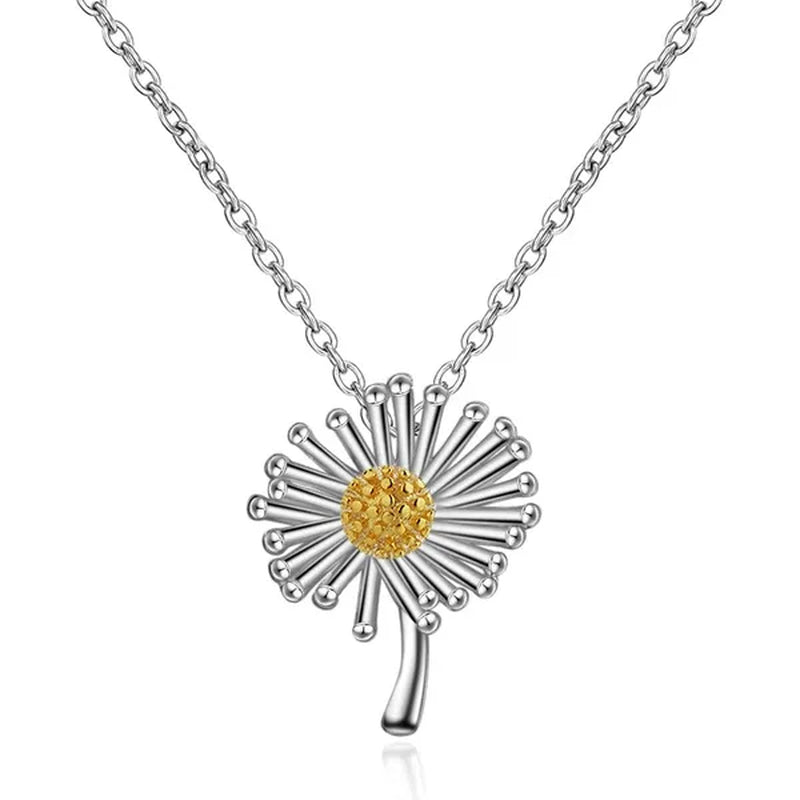Elegant Daisy Flower Pendant 925 Sterling Silver Chain Necklace for Women Girl