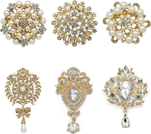Silver/Gold/Rose Gold Plated Assorted Crystal Rhinestones Brooch Pins Set for DIY Wedding Bouquets Kit