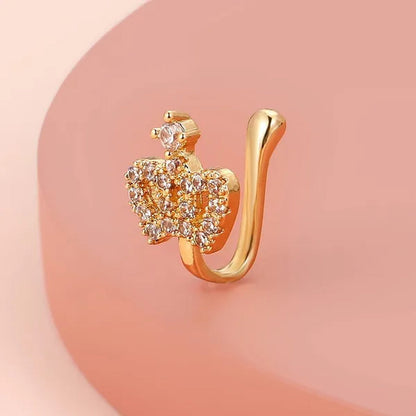 1 PC Crystal Diamond Zircon Star Heart Moon Fake Piercing Nose Ring Copper Spiral Non Piercing Clip on Nose Ring Ear Clips Cuff Fashion Body Jewelry - WORLD TIME VISITS