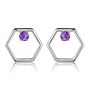 Majesty Diamonds MDS210182 Round Purple Nano Amethyst Hexagon Stud Earrings in 0.925 White Sterling Silver