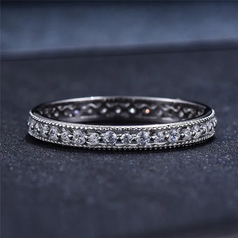 Exquisite 925 Sterling Silver/Black Gold/Gold/Rose Gold Single Ring White Full Diamond Ring Wedding Jewelry Gift