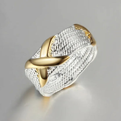 925 Sterling Silver 2-Tone Criss Cross Gold "X" Ring for Women Men Size 6 7 8 9