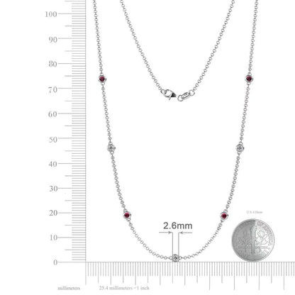 Holiday Offer - 7 Stone Petite Ruby and Lab Grown Diamond Womens Station Necklace (VS2-SI1,G-H) 0.47 Ctw 14K White Gold