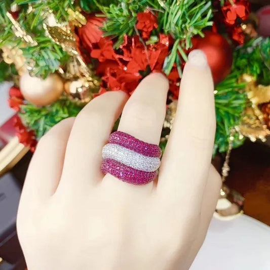 Luxury  Silver Natural Gemstones Ruby Sapphire Multilayer Rings Birthstone Engagement Rings Wedding Anniversary Bride Women Ring Size 6 7 8 9 10