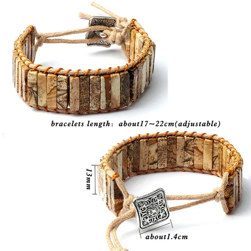 Bohemian Bracelet Tube Natural Emperor Stone Beaded Leather Wrap Chakra Bangles&Bracelets Couples Jewelry the Best Friend Gifts