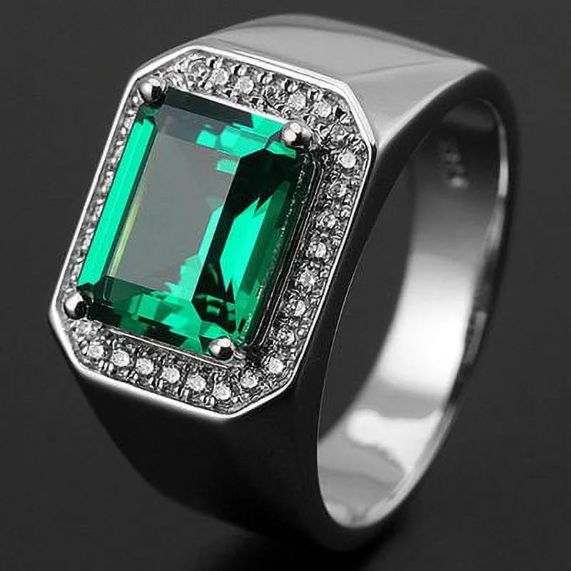 Men'S Ring Inlaid Sapphire Emerald Square Diamond Domineering Open Ring