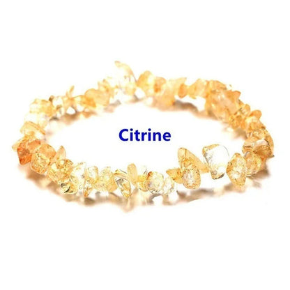 Natural Crystal Chakras Bracelet Natural Gemstone Chips Jewelry Bracelet Amethyst Red Agate Carnelian White Crystal Turquoise Citrine Bracelet (Adjustable Size)