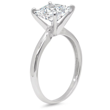 3 Ct Princess Cut Clear Simulated Diamond 14K White Gold Engraving Statement Anniversary Engagement Wedding Solitaire Ring Size 7