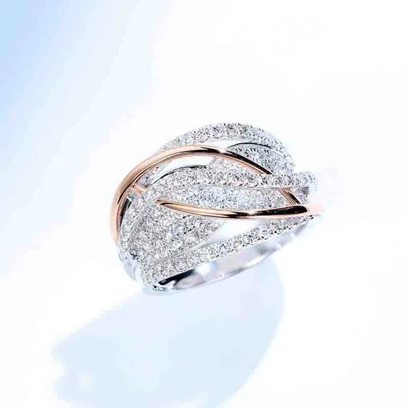 Exquisite luxury women's fashion dazzling ring jewelry  two-tone   white  Zircon ring elegant princess romantic bride engagement wedding ring noble anniversary ring Christmas gift jewelry size US5-11